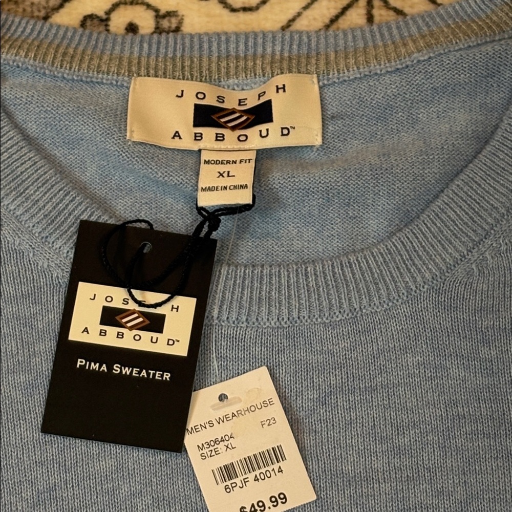 Nwt Men’s Wearhouse X Joseph Abound Xl Pima Cotton Blue Lightweight Sweater — image 2 of 8